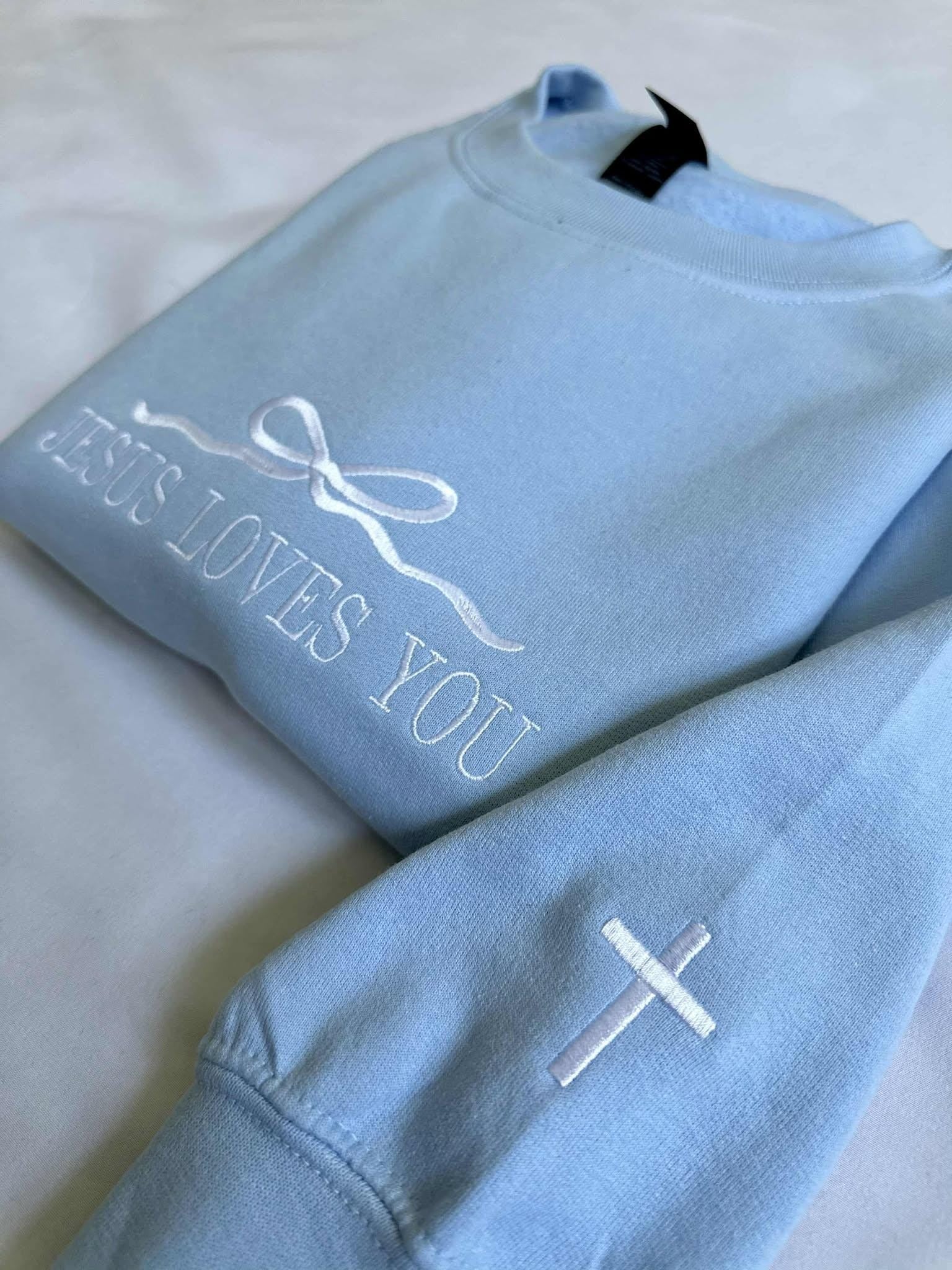 Jesus Loves You Embroidered Crewneck, Christian Embroidered Sweatshirt, He left the 99 Embroidered Sweatshirt, Gift For Her